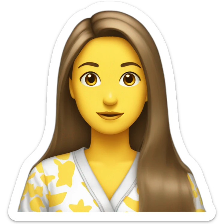 Brown straight long hair white woman wearing pikachu pyjama sticker