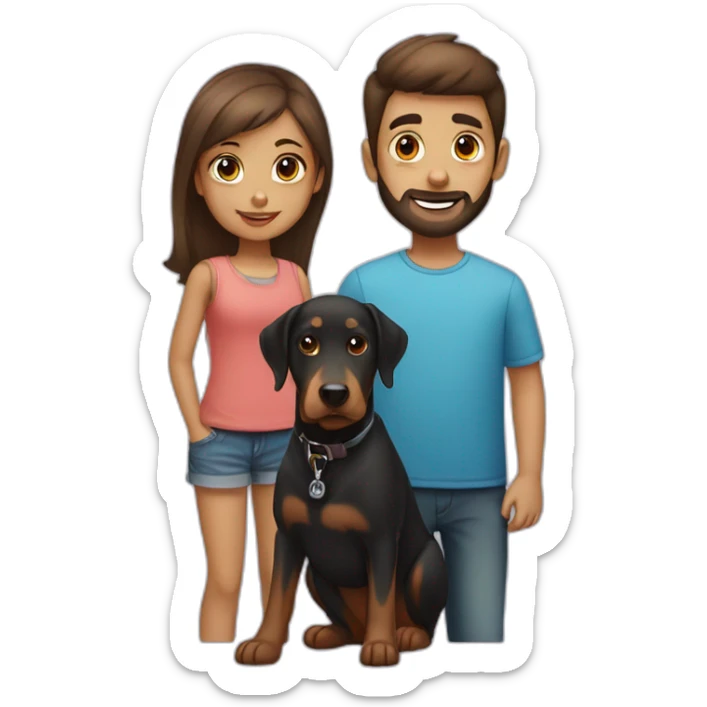 A boy with beard and with a beautiful girl with a boy Doberman dog sticker