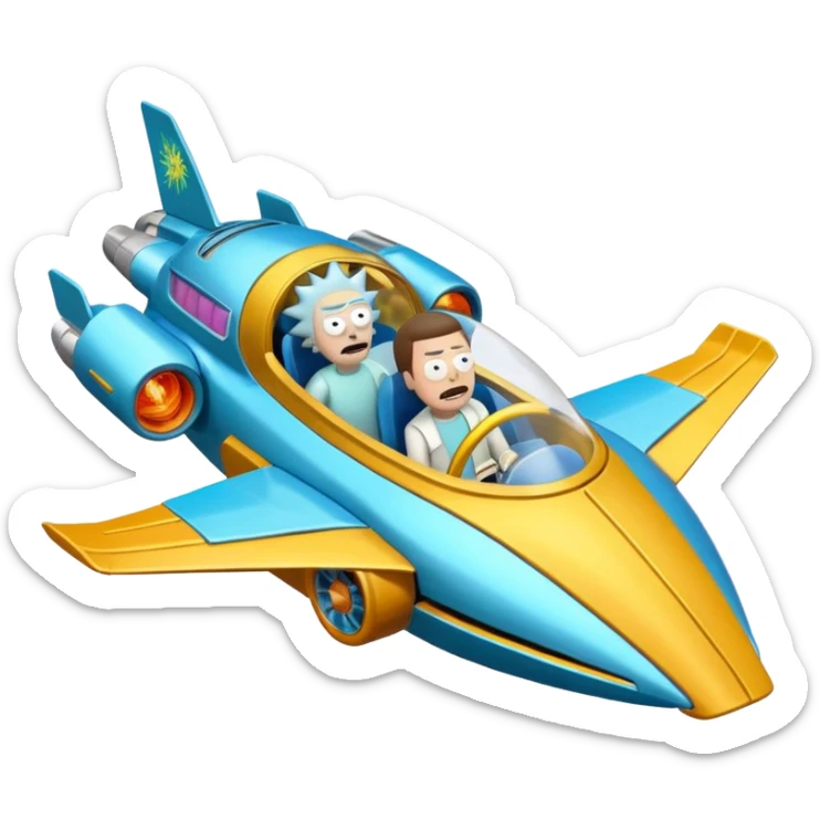 Hot wheels Rick and Morty flying in a spaceship to citadel sticker