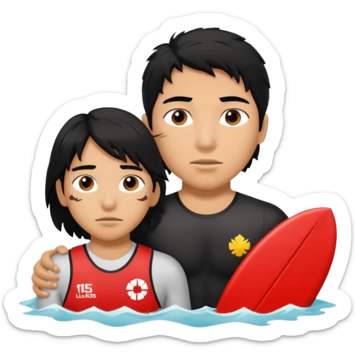 Lifeguard Native American Teenager with messy hair rescuing someone sticker