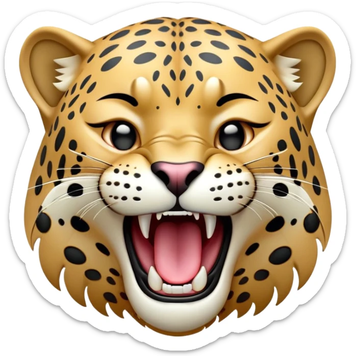 cinematic-realistic-yawning-jaguar-portrait-emoji,-head-tilted-slightly-with-a-dramatic,-wide-open-yawn,-showcasing-a-lithe,-graceful-build-with-distinctive-rosette-patterns-and-sleepy,-half-closed-eyes,-simplified-yet-irresistibly-adorable sticker