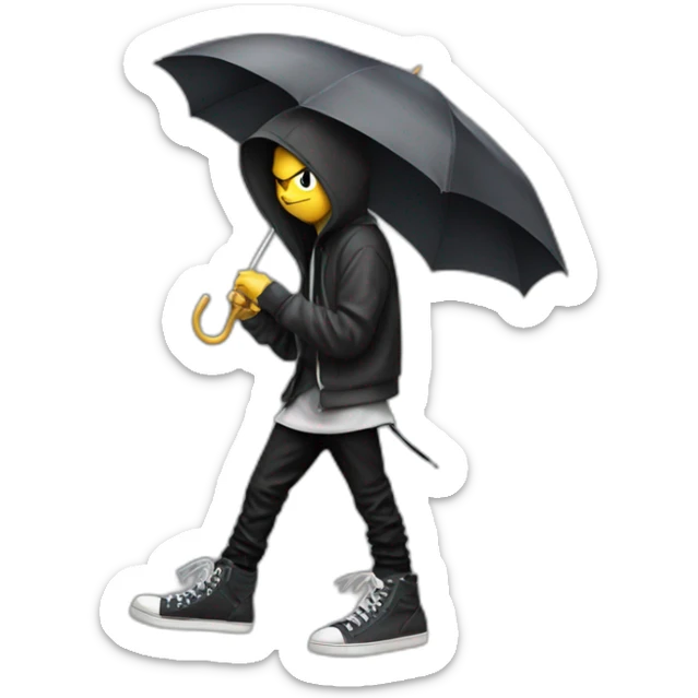 Angry emo kid in hoodie with umbrella in rick owens shoes sticker