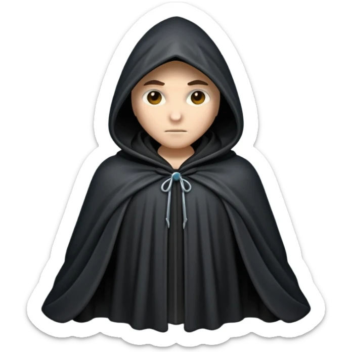 hooded cloak object icon, dark fabric cloak with deep hood, fantasy style, soft folds, 3D cartoon, mobile game icon style, centered, clean background, soft shadow, no text, no watermark
 
 sticker
