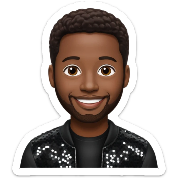 Michael McCary from Boyz II Men with dark brown hair, black sequin outfit sticker