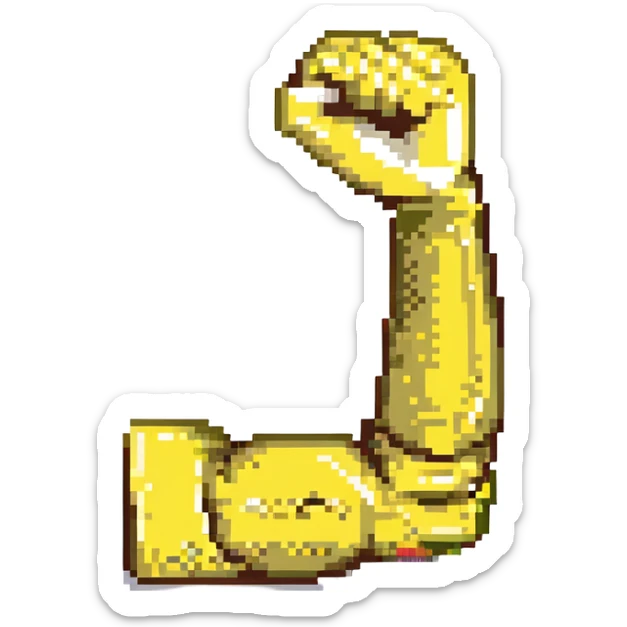 pixel art style, strong arm in emoji style, cheerful and expressive, yellow skin tone, flexing sticker