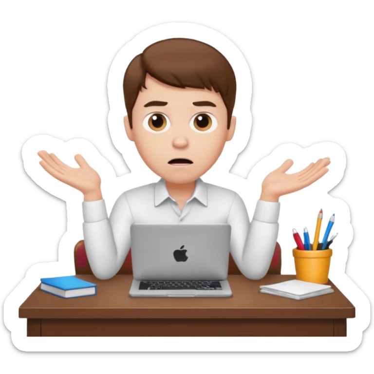 A white man with brown hairs, white skin,   sits at his desk in shock sticker