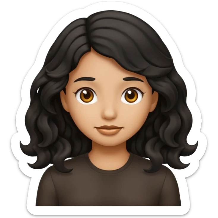 Girl emoji with black wavy hair and tan skin sticker