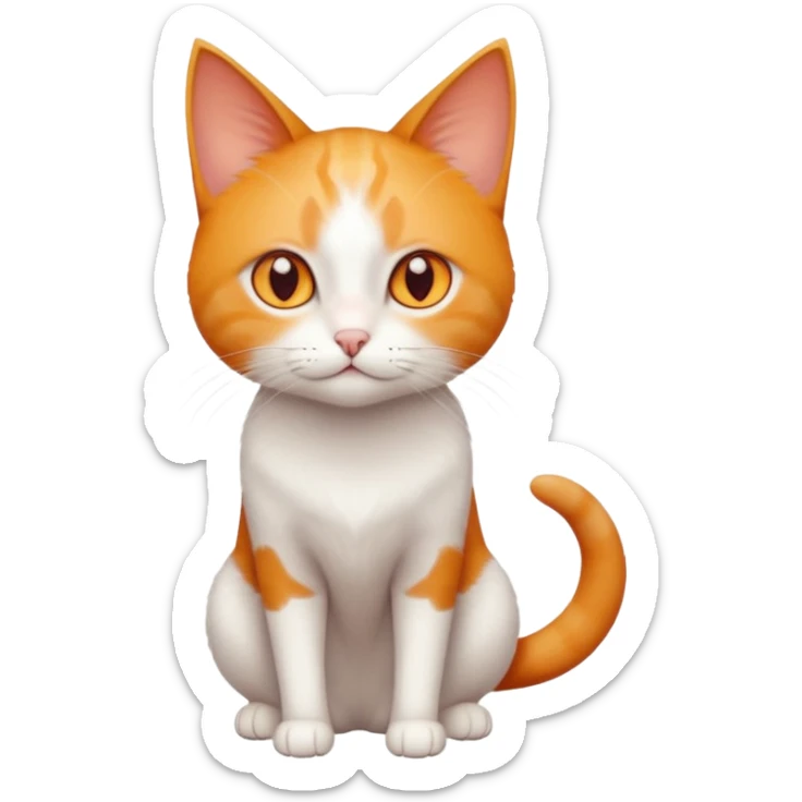 full body of tiny + skinny ginger and white cat with deep orange eyes and triangular shaped face sticker