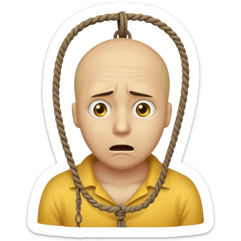 😔 with noose around neck. IOS themed emoji with regular yellowish skin(not completely yellow) only head sticker