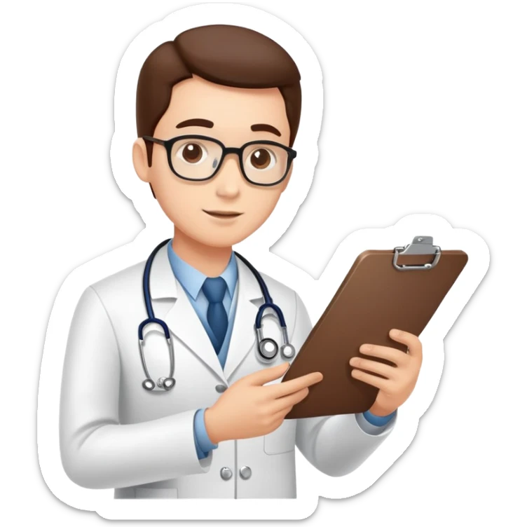 Doctor with clipboard conducting comprehensive medical check-up on patient, routine health examination in clinic sticker