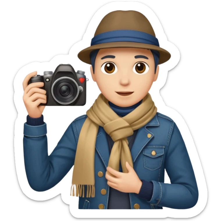 a tourist in europe holding a camera not wearing khaki sticker