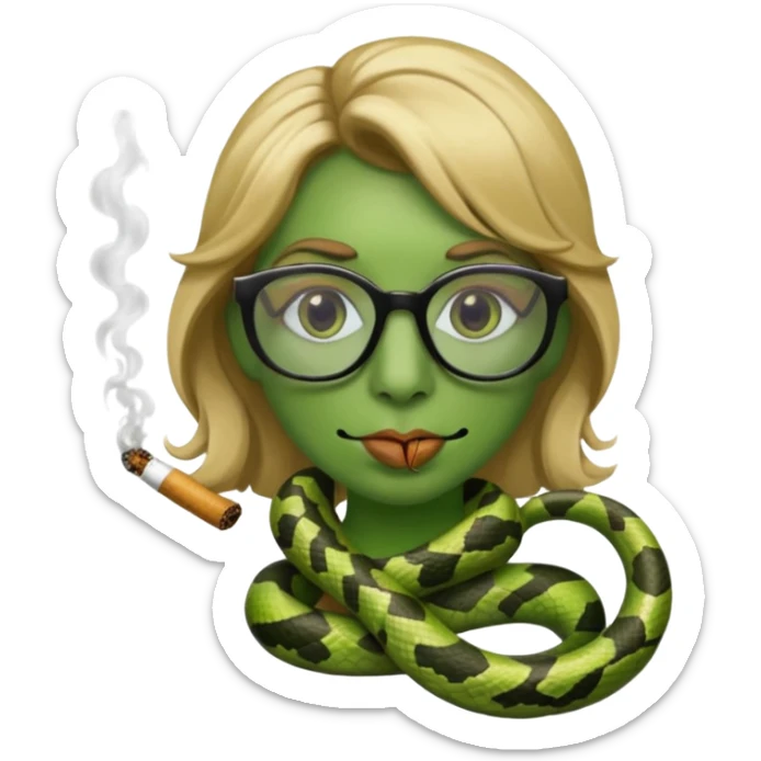 can you create a sneaky bitch SNAKE with big glasses smoking a cigarrette? the SNAKE needs to have dirty blonde hair sticker