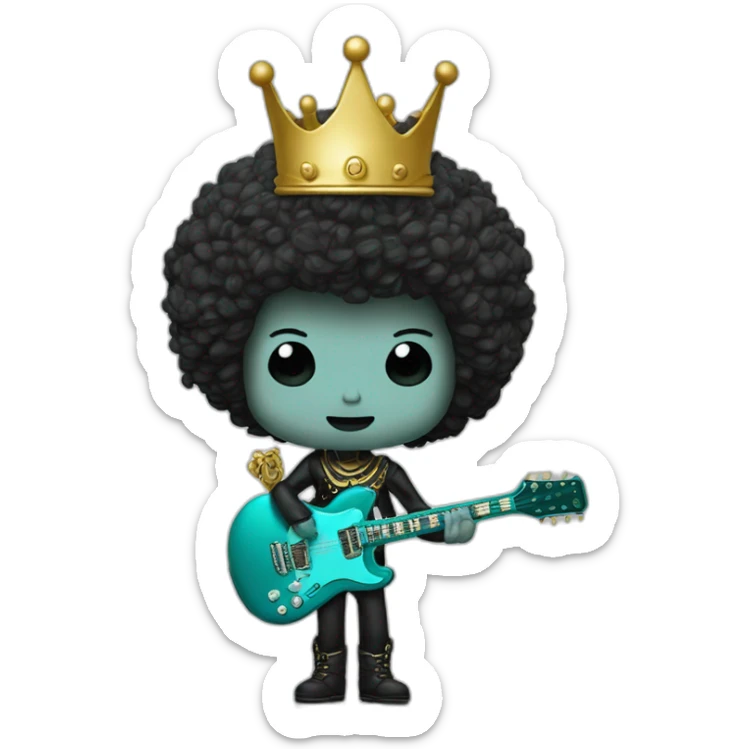 Soolking brook ;black affro cut ;turquoise electric guitar;golden crown ;skeletal face sticker