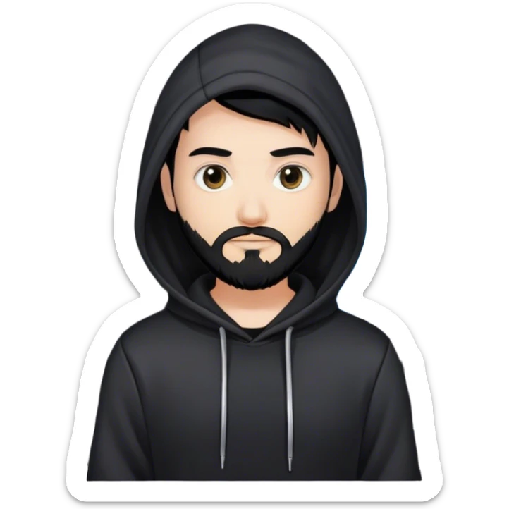 hackeur blanc cheveux noir barbe et capuche noir à côté d'un server ia sticker