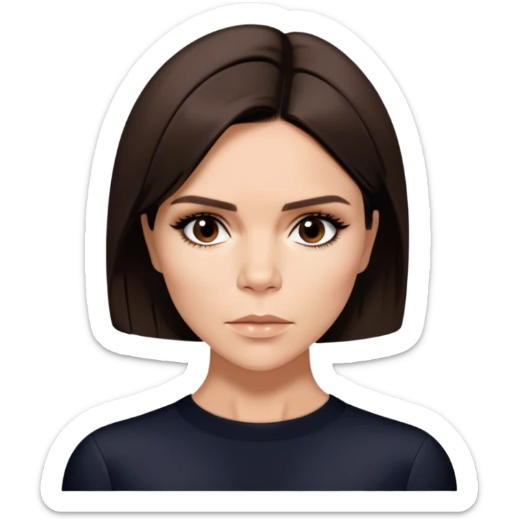 Victoria Beckham circa 1997 with short, dark brown, bob haircut parted down the center sticker