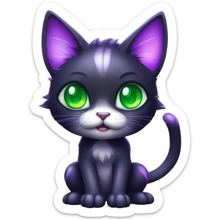 Shiny, Sparkly, Black Dark-type-Fakémon-Cat Purple eyes, green gem, full body sticker