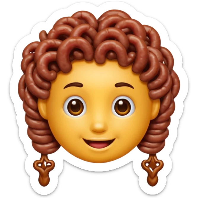 Una polpetta di carne con i capelli ricci scuri e una faccia sorridente  sticker