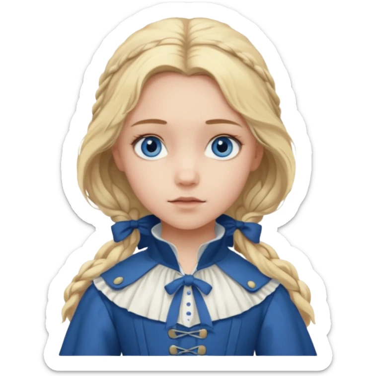 Cosette From Les Miserables with light skin, blue eyes, Blonde long Hair, white outfit sticker