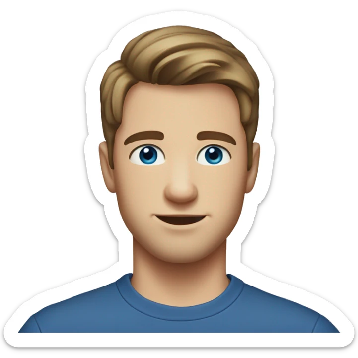 A 23 year old, Caucasian man, with short brown hair,   with blue eyes wearing a t-shirt. sticker