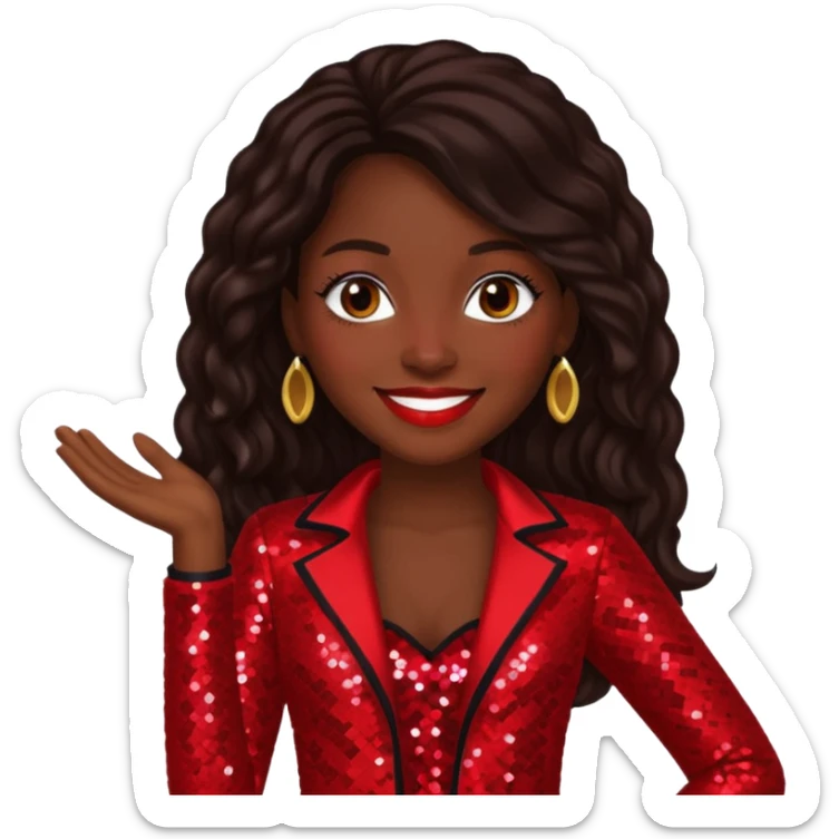 Tamika Scott from Xscape with long dark brown hair, red sequin outfit sticker