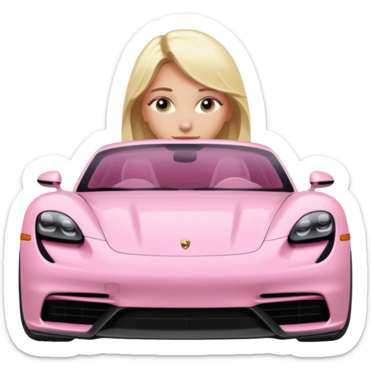 Pink porsche taycan with blonde girl in front of it sticker