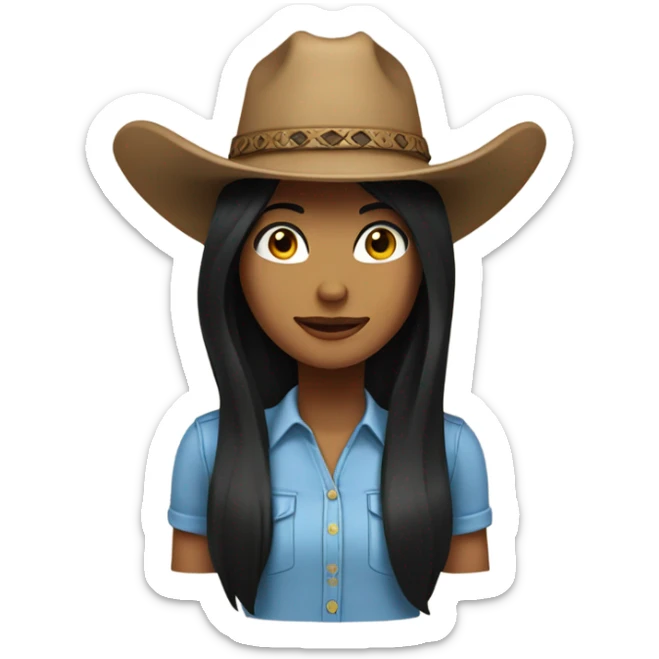 long black hair blue eye female wearing tan cowboy hat sticker