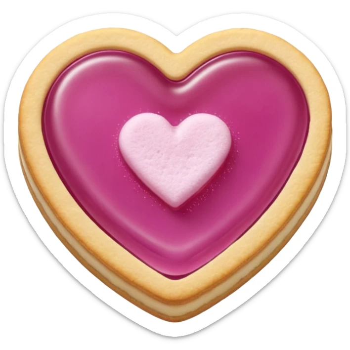 Realistic shortbread cookie in the shape of a heart with light margenta jelly middle filling and sprinkled powder sugar on top. sticker