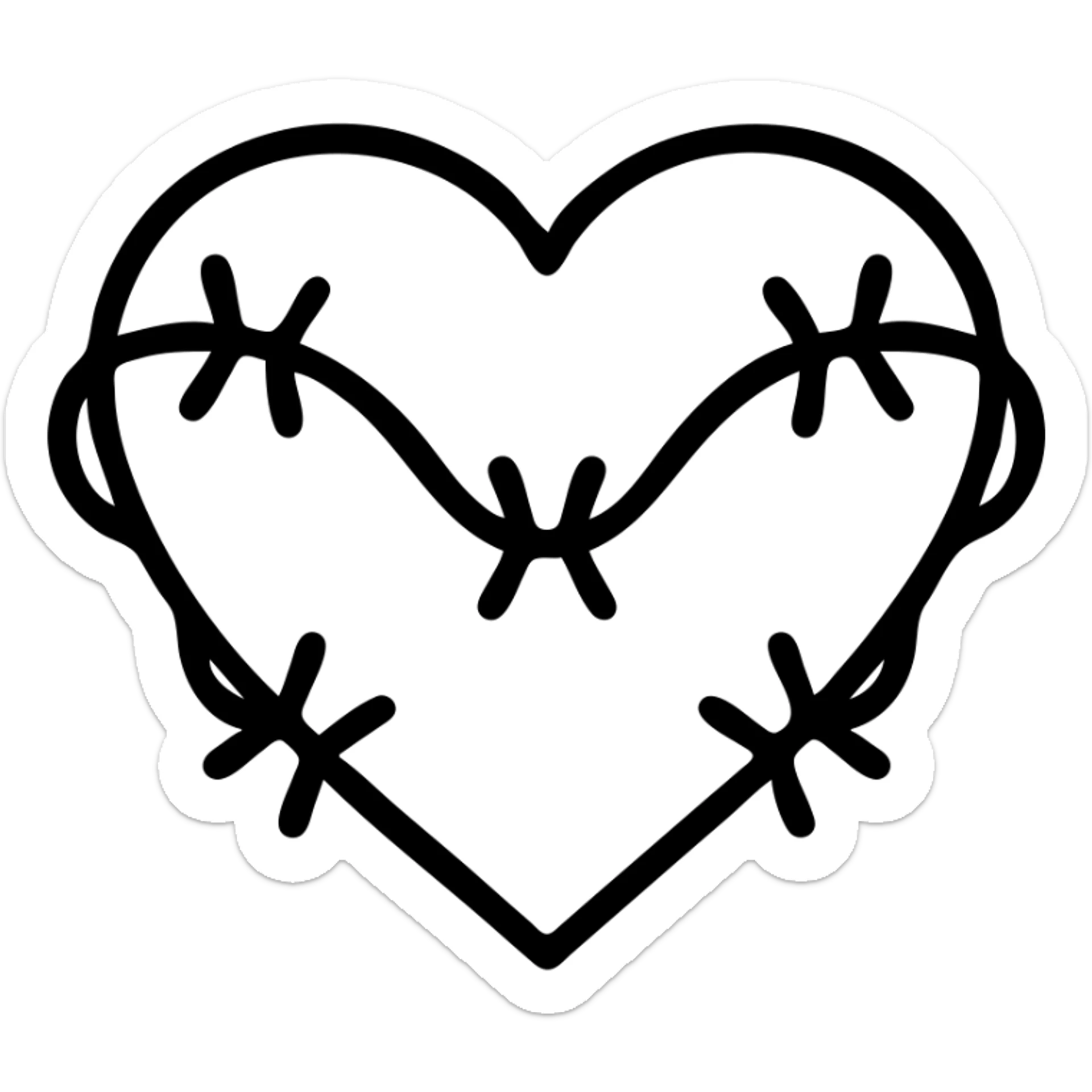 a heart made of barbed wire, minimal line art, simple, clean lines sticker