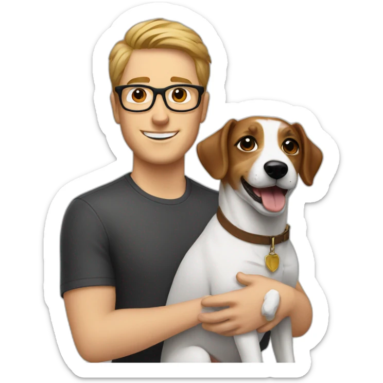 White Man with demi hair with glasses with jack russell terrier dog sticker
