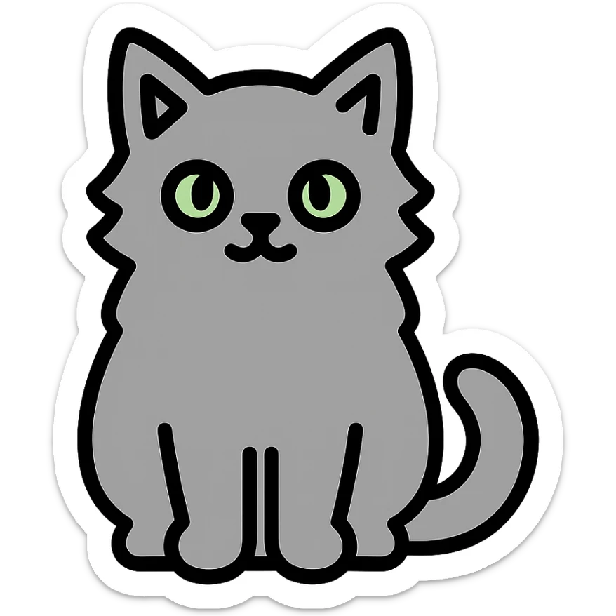 gray fluffy cat with light green eyes sticker