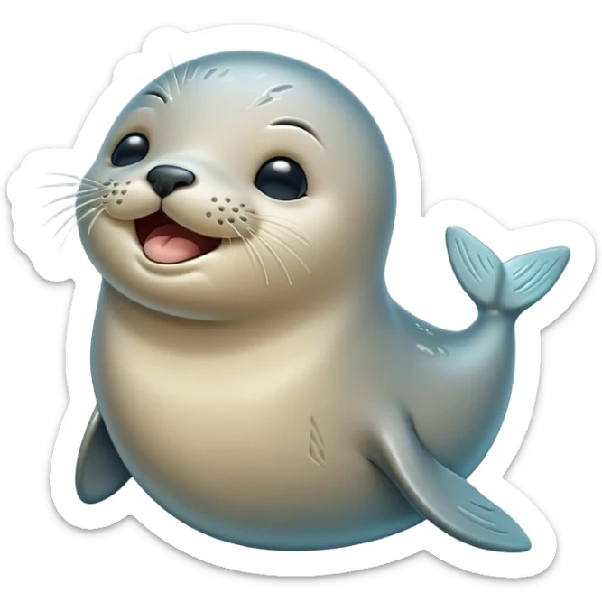 Cinematic Cute Yawning Seal Portrait Emoji, Head tilted slightly with a dramatic, wide-open yawn, showcasing a lustrous, sleek body and half-closed, drowsy eyes exuding cozy contentment, Simplified yet irresistibly adorable features, highly detailed, glowing with a soft, cozy oceanic glow, high shine, relaxed yet expressive, stylized with a dash of whimsical marine charm, soft glowing outline, capturing the essence of a drowsy yet affectionate seal that seems ready to drift out of the screen for a nap! sticker
