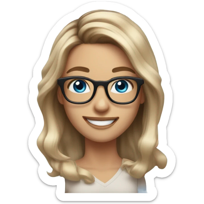 Real Shoulder length Balayage pale model lady with glasses and blue eyes happy  sticker