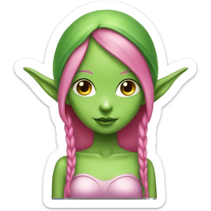 green alien girl with elf ears and pink hair sticker