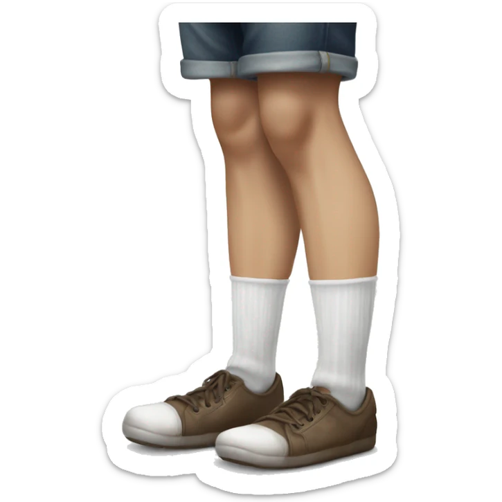 The image show a white young man legs. They are wearing a dirty socks . Their legs are extended, with one foot closer to the camera showing bottom of socks. The person is wearing white socks with no shoes , one of which is on the floor. One leg in air sticker