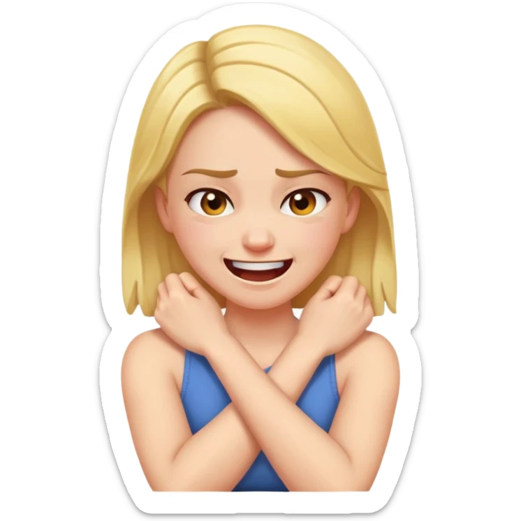 Girl with arms crossed holding neck angry and laughing sticker