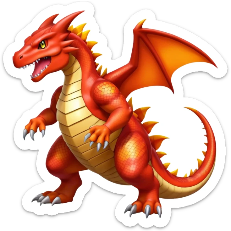 Shiny Exotic Colorful Groudon-Charizard-Fakémon-hybrid-creature (full body)  sticker
