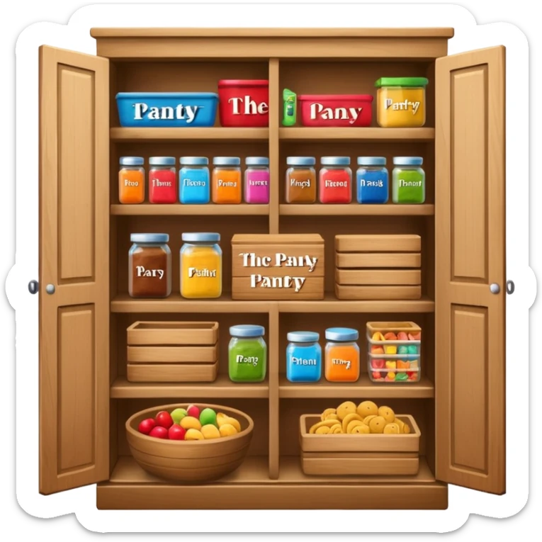 A snack pantry with the words The Pantry written on the front of it  sticker