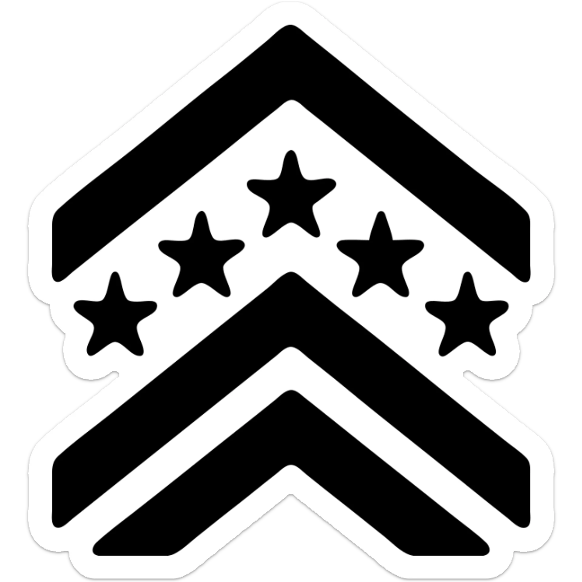 general of the army chevron icon, simple and bold, minimal color, clear five-star chevron insignia, modern icon style sticker