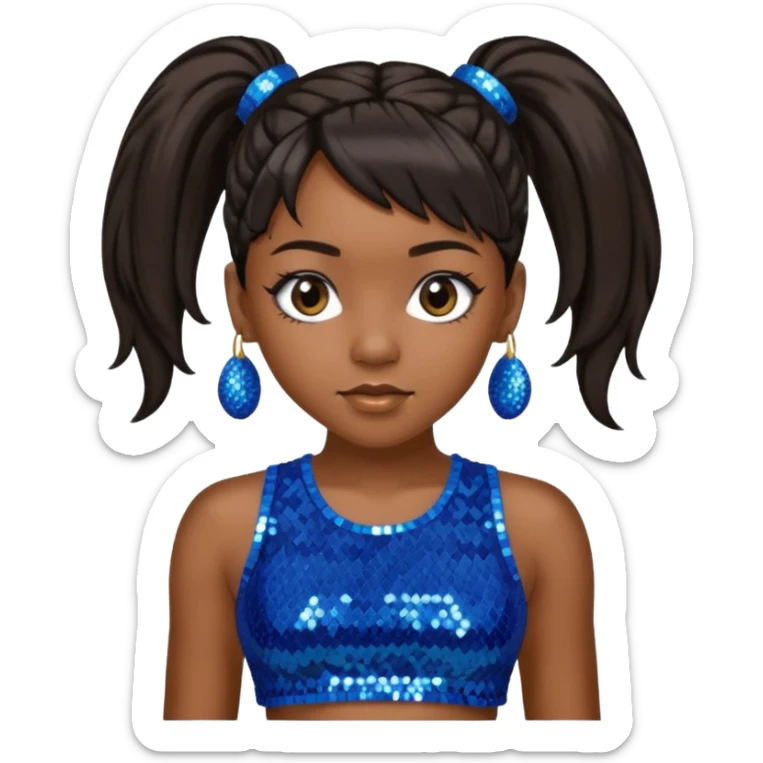 Left Eye from TLC with long dark brown ponytail hair, blue sequin crop top and pants sticker