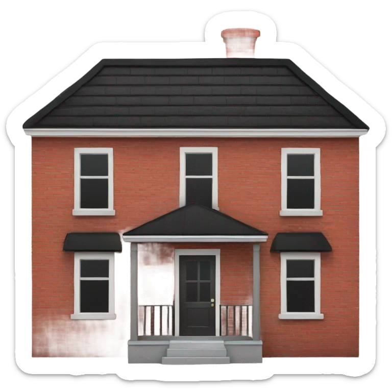One story Small red brick house with black roof with a red door and one window  sticker