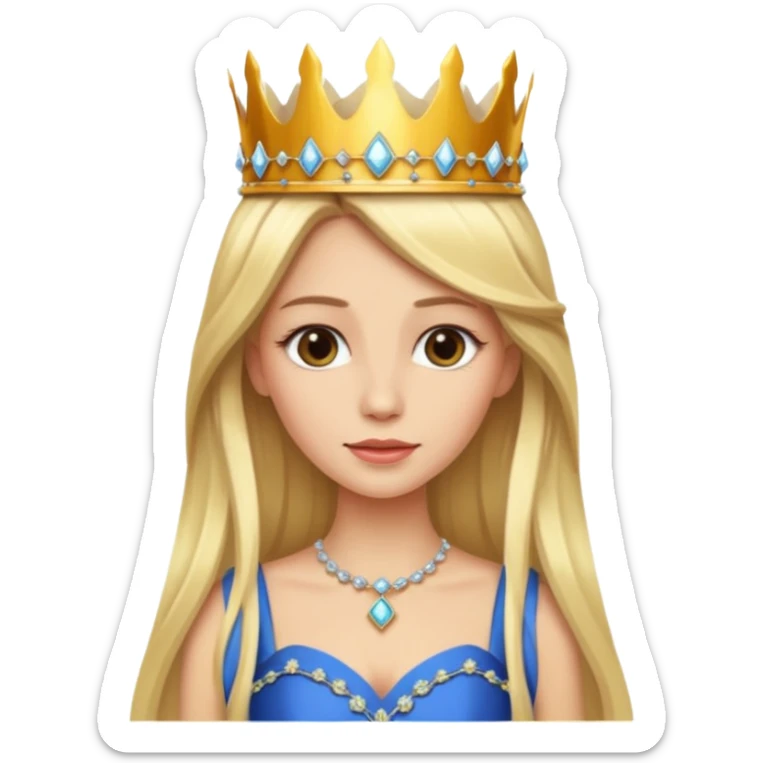 Blonde long hair queen with crown and luxury dress sticker