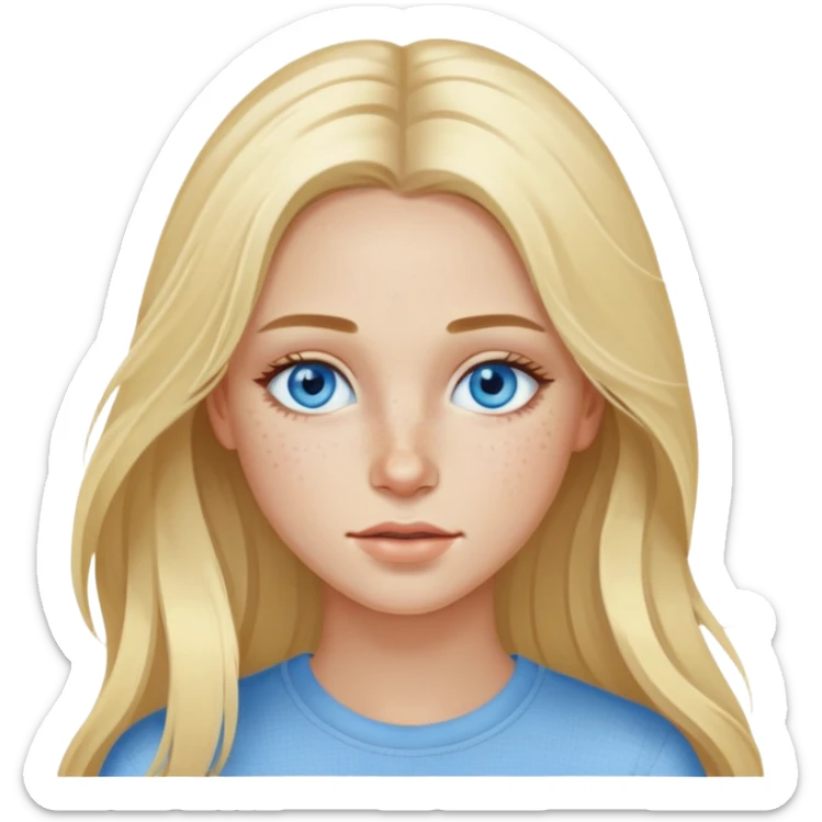 Blond model, with blue eyes, long hair , with freckles under her eyes sticker