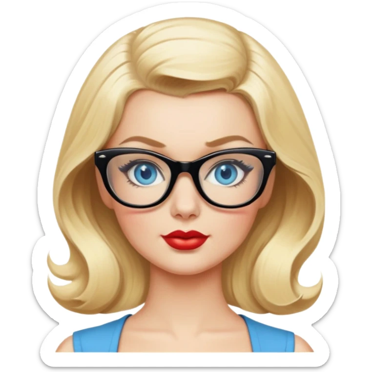 50's pin up,  blonde, black glasses and blue eyes full figure sticker