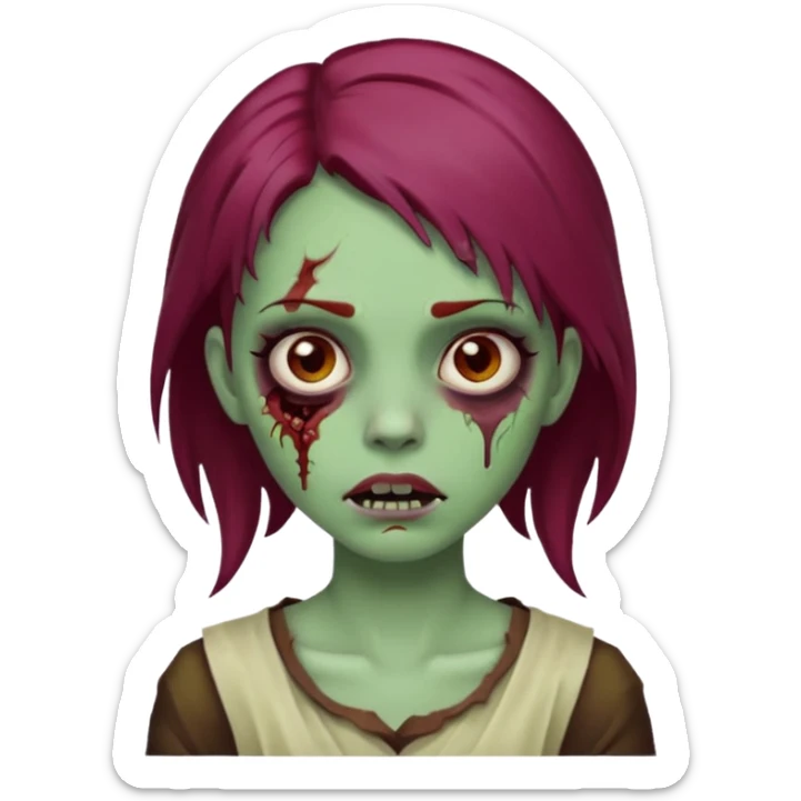 girl zombie with burgundy hair emoji sticker