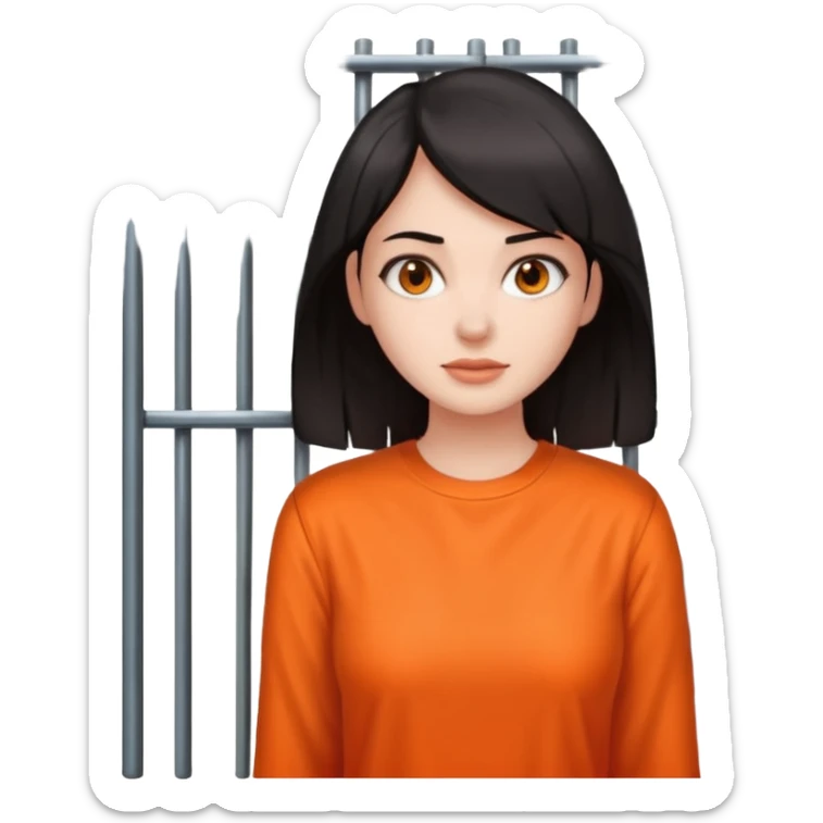 prisoner dark haired woman in orange clothing in front of bars sticker