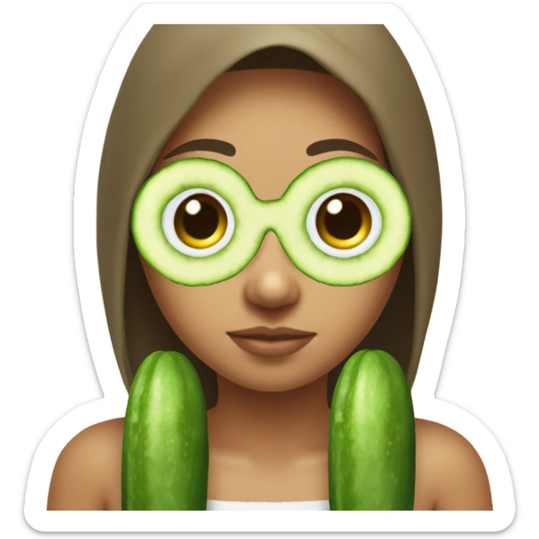 girl with cucumbers on her eyes snd towel on her chest and head sticker
