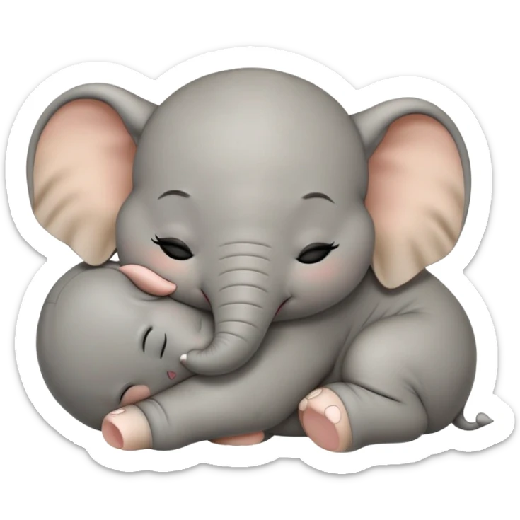 meme-worthy-cute-sleeping-baby-elephant-portrait-emoji,-head-resting-peacefully-with-a-contented-smile,-showcasing-a-delightfully-tiny-build-and-a-luxuriously-soft-gray-hide,-eyes-shut-in-a-serene,-restful-nap,-simplified sticker