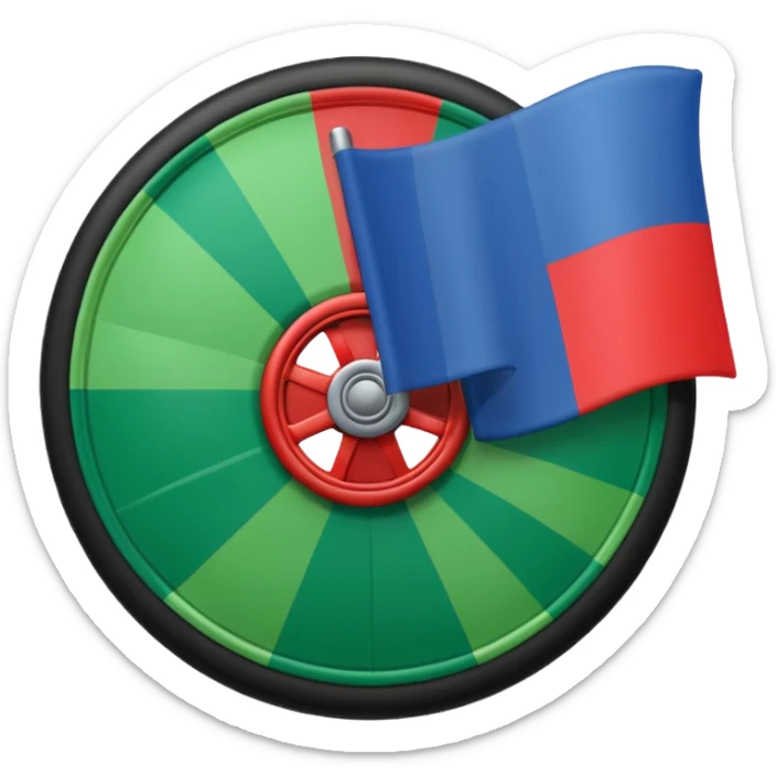 Drapeau bande bleu en haut bande verte en bas et roue rouge au milieu sticker