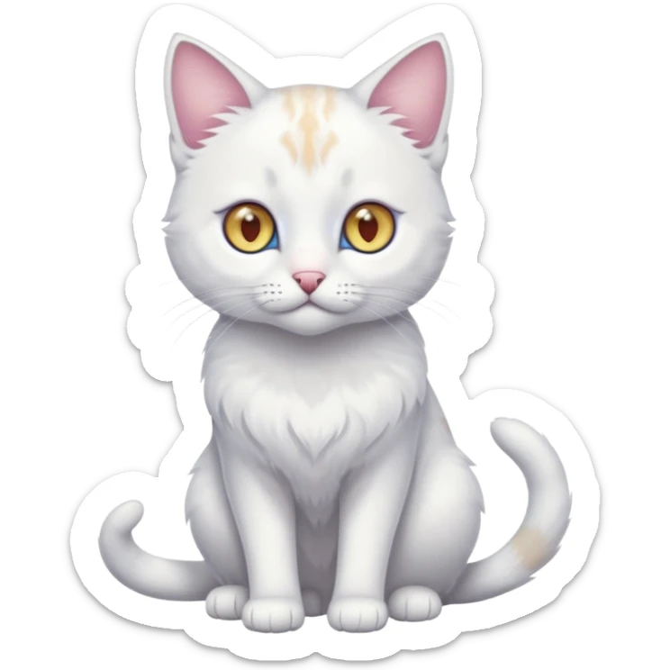 White beautiful elegant slim pretty realistic feline with heterochromia, full body sticker