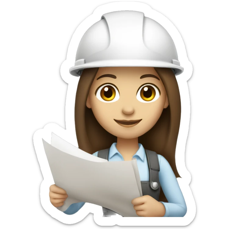 young woman profession architect ,with brown hair and brown eyes, holding blueprints  sticker